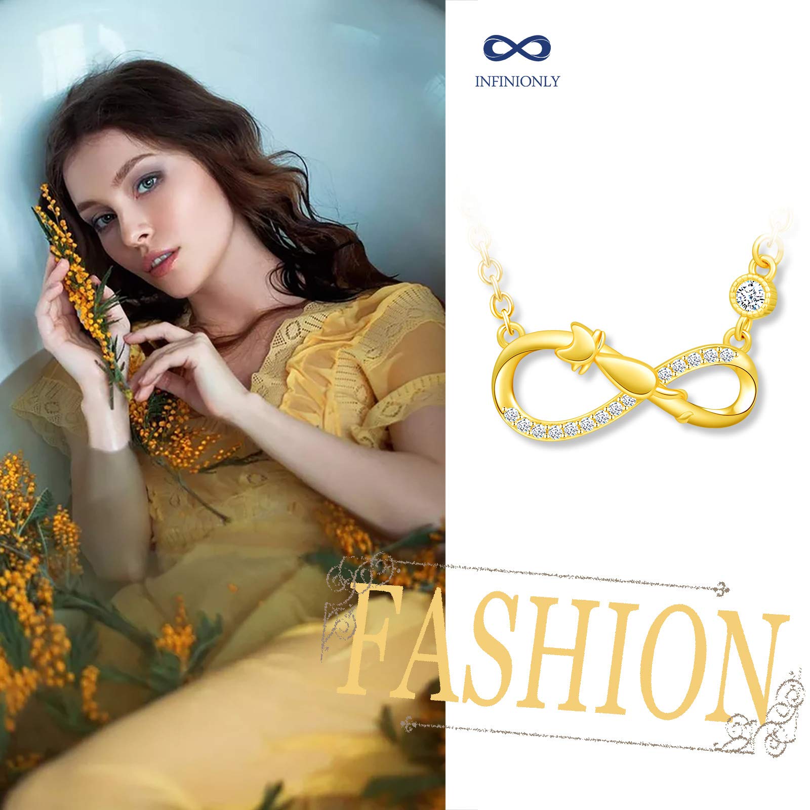 INFINIONLY Fashion Necklaces collana oro infinito gatto zirconia