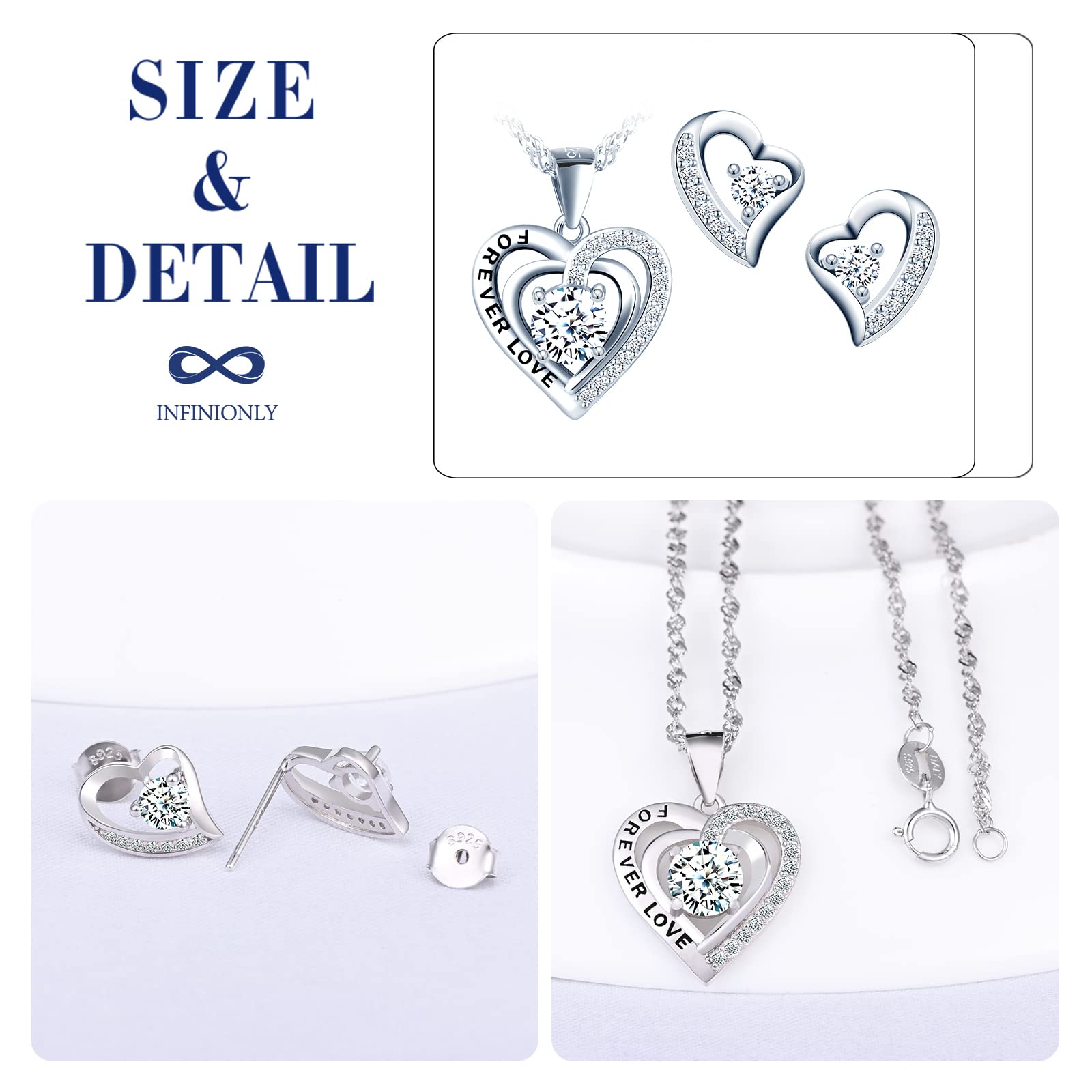 INFINIONLY Fashion Parure Cuore Forever Love 45 cm Bianco