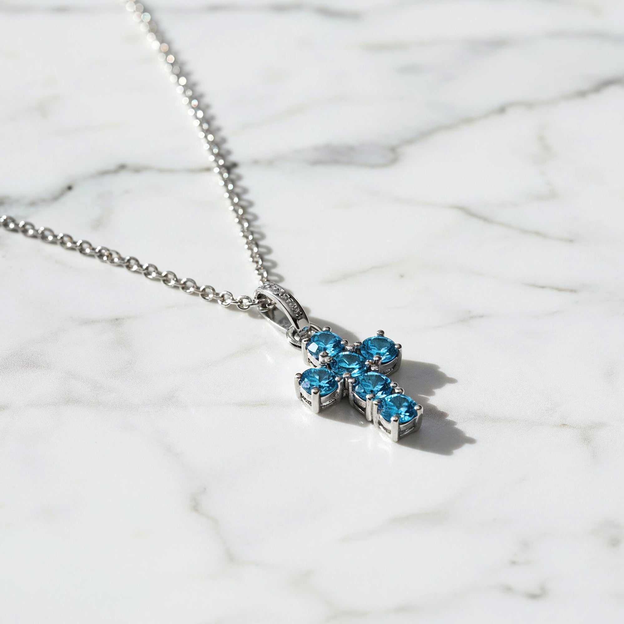 Engelsrufer Croce collana argento zirconia blu regolabile