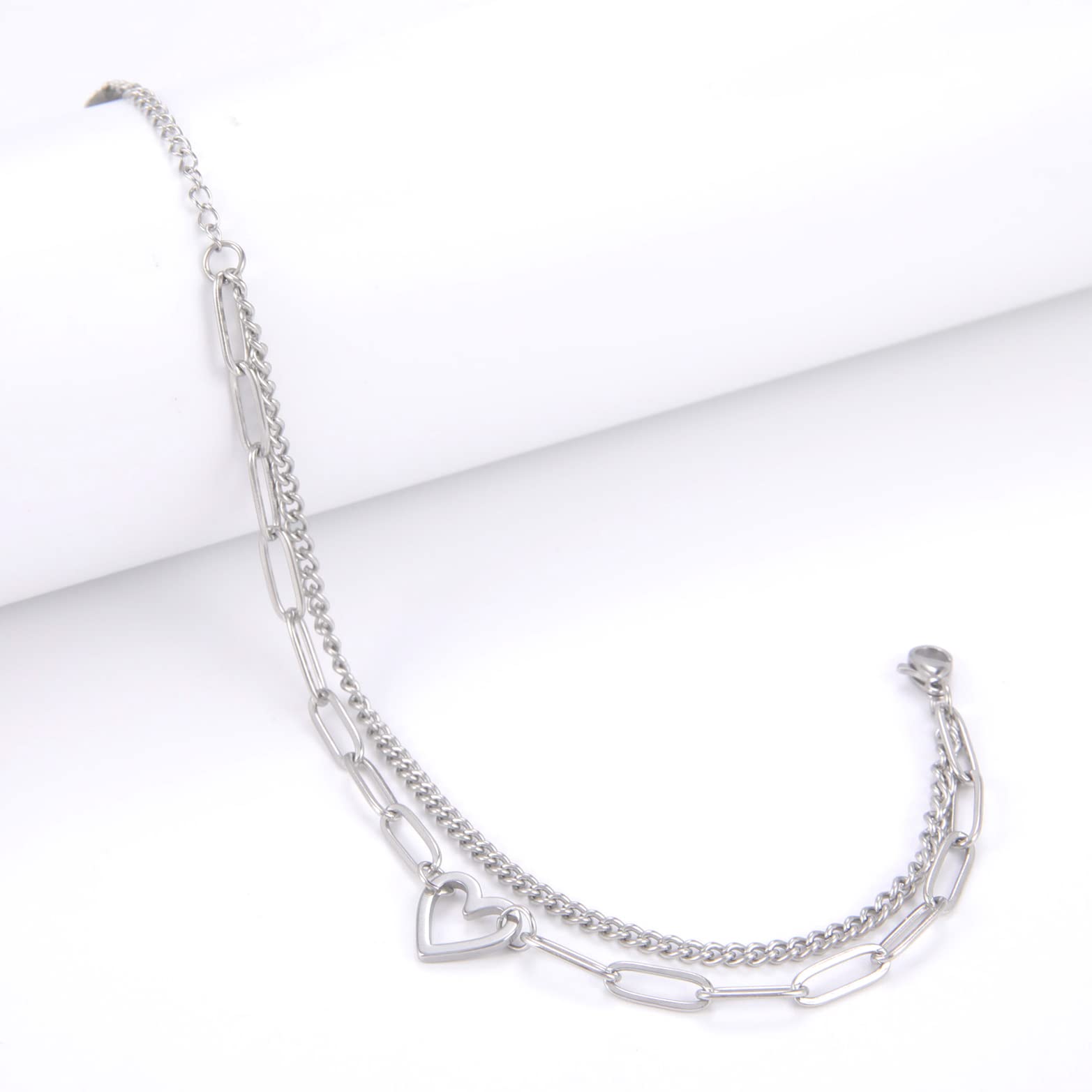 EUEAVAN Bracelets bracciale cuore argento a strati donna