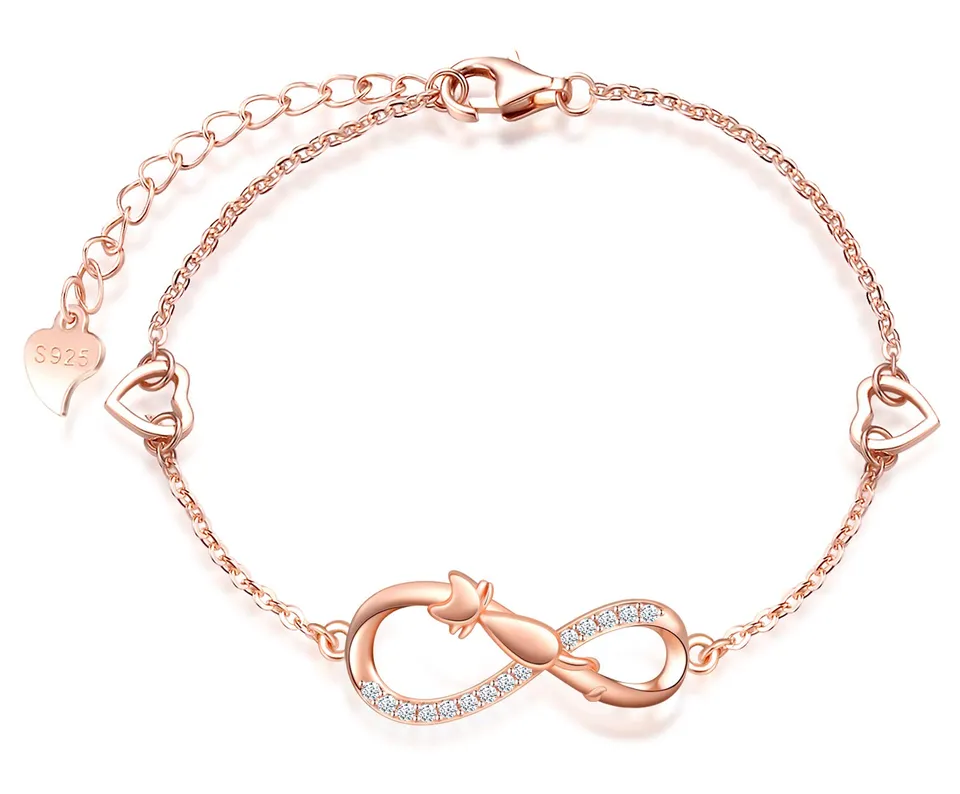 INFINIONLY Fashion Bracelets bracciale gatto cuore oro rosa argento