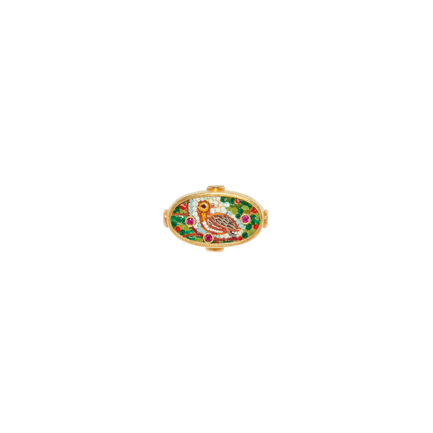 Le Sibille Bird Ring anello oro rubini mosaico 1 cm