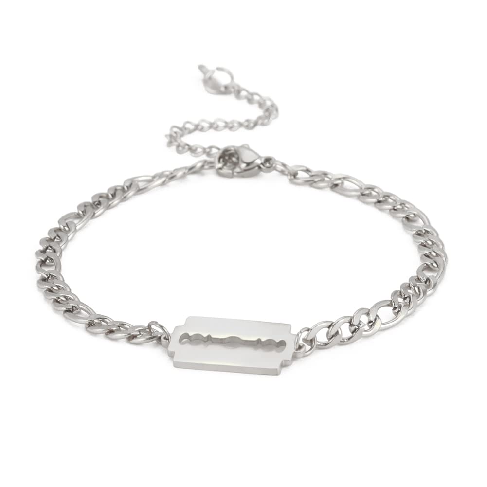 EUEAVAN Bracelets bracciale lama di rasoio acciaio argento