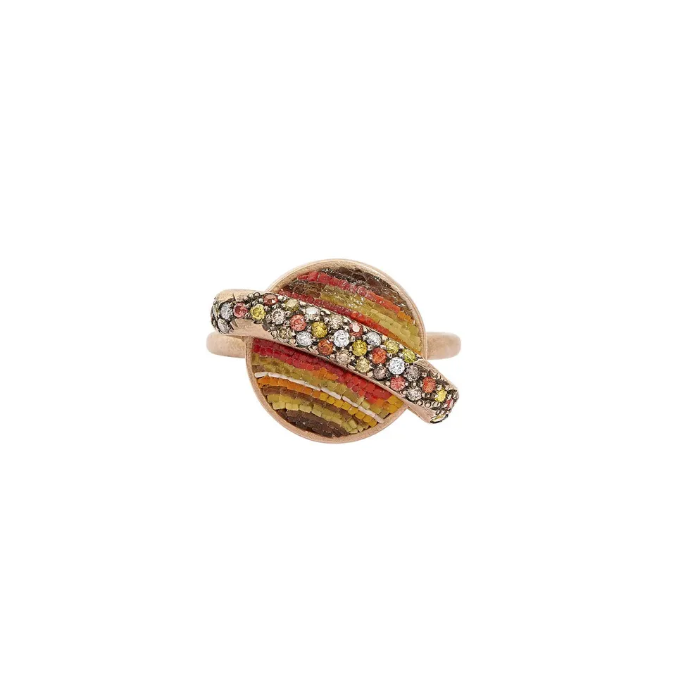 Le Sibille Saturno Ring anello oro rosa diamanti zaffiri