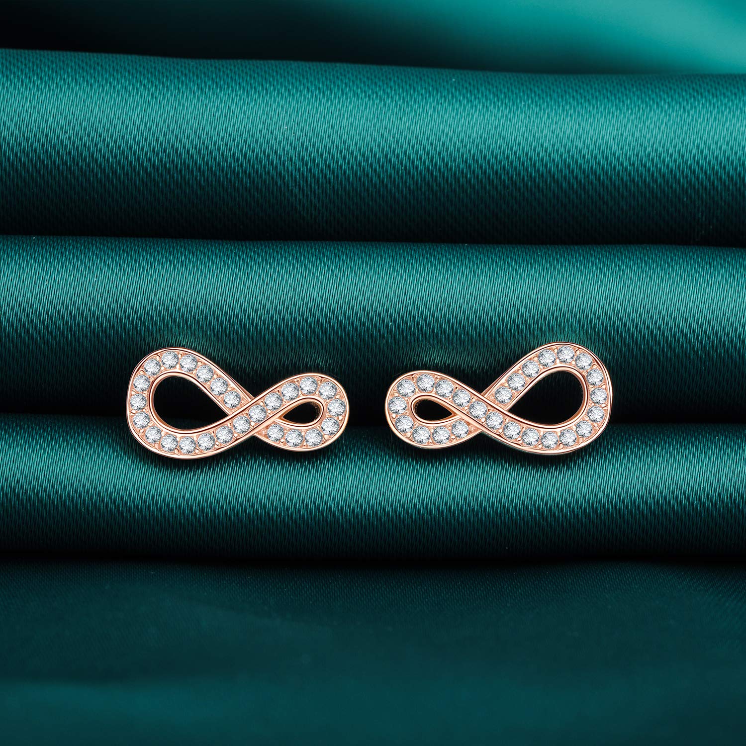 INFINIONLY Fashion Earrings orecchini infinito oro rosa zirconi