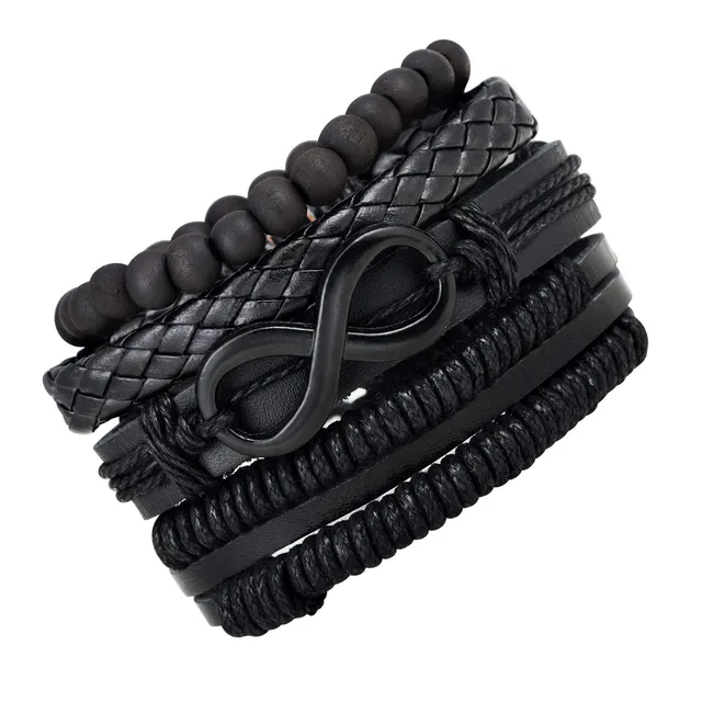 INFINIONLY Fashion Bracelets Bracciale Uomo Pelle Nero Infinito