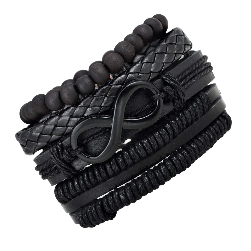 INFINIONLY Fashion Bracelets Bracciale Uomo Pelle Nero Infinito