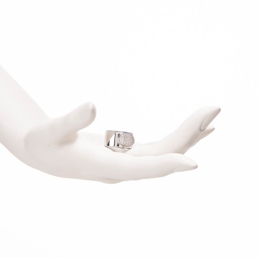 Chic Ad Hoc Anello Mignolo Argento Anello Zirconi Pavé Ovale