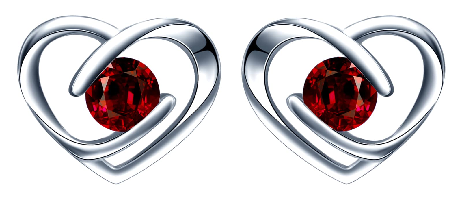 INFINIONLY Fashion Earrings orecchini cuore argento 925 rosso zirconi
