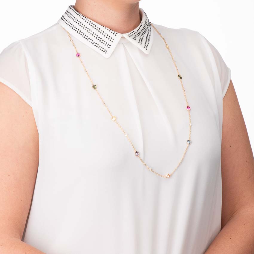 Chic Ad Hoc Collana lunga placcato oro pietre multicolor