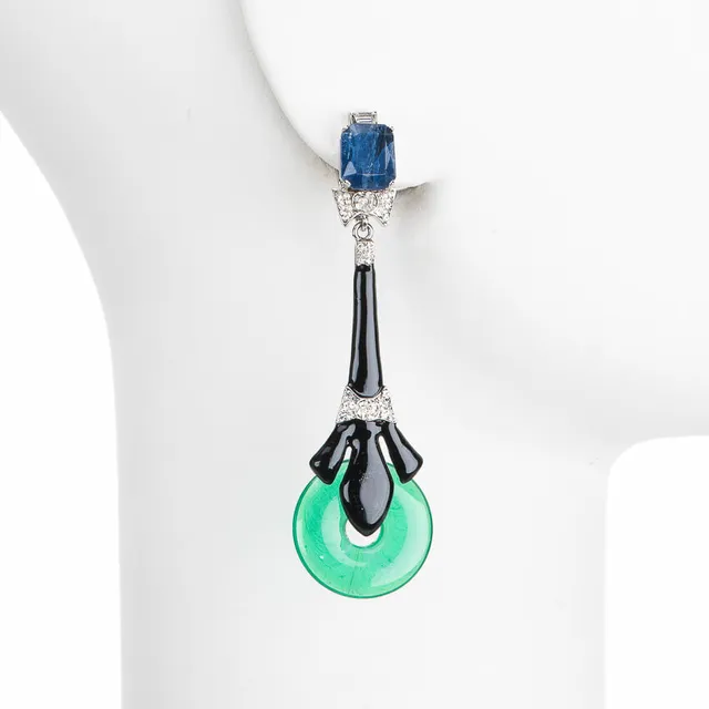 Chic Ad Hoc Orecchini pendenti clip liberty neri pietra blu