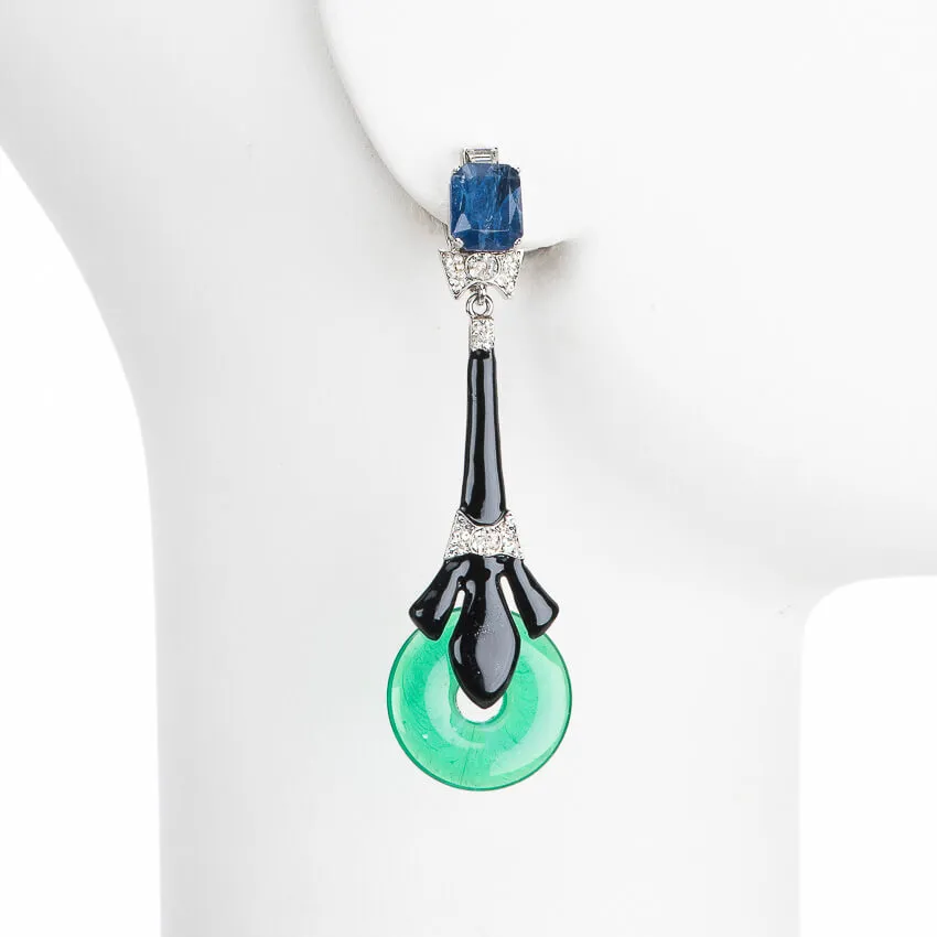 Chic Ad Hoc Orecchini pendenti clip liberty neri pietra blu
