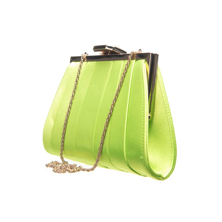 Chic Ad Hoc Pochette Plissettata Clutch Verde Mela Chiusura Gioiello