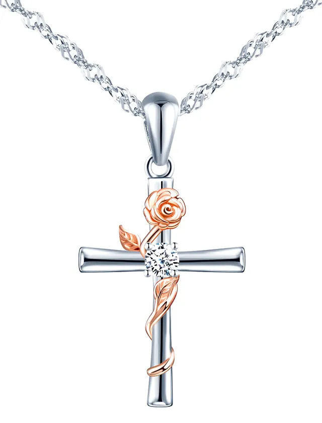 INFINIONLY B-collane collana argento 925 croce rosa zirconi