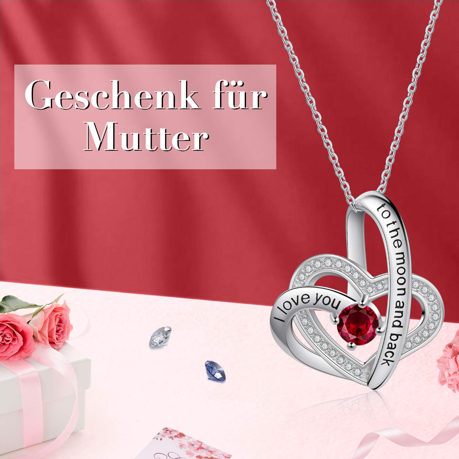 Jessemade Gioielli Collana cuore argento 925 birthstone