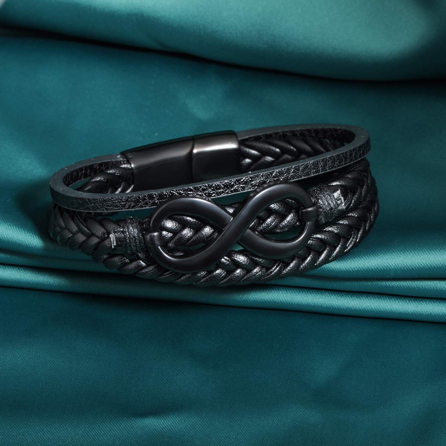 INFINIONLY Fashion Bracelets Braccialetto Uomo Pelle Nero Infinito