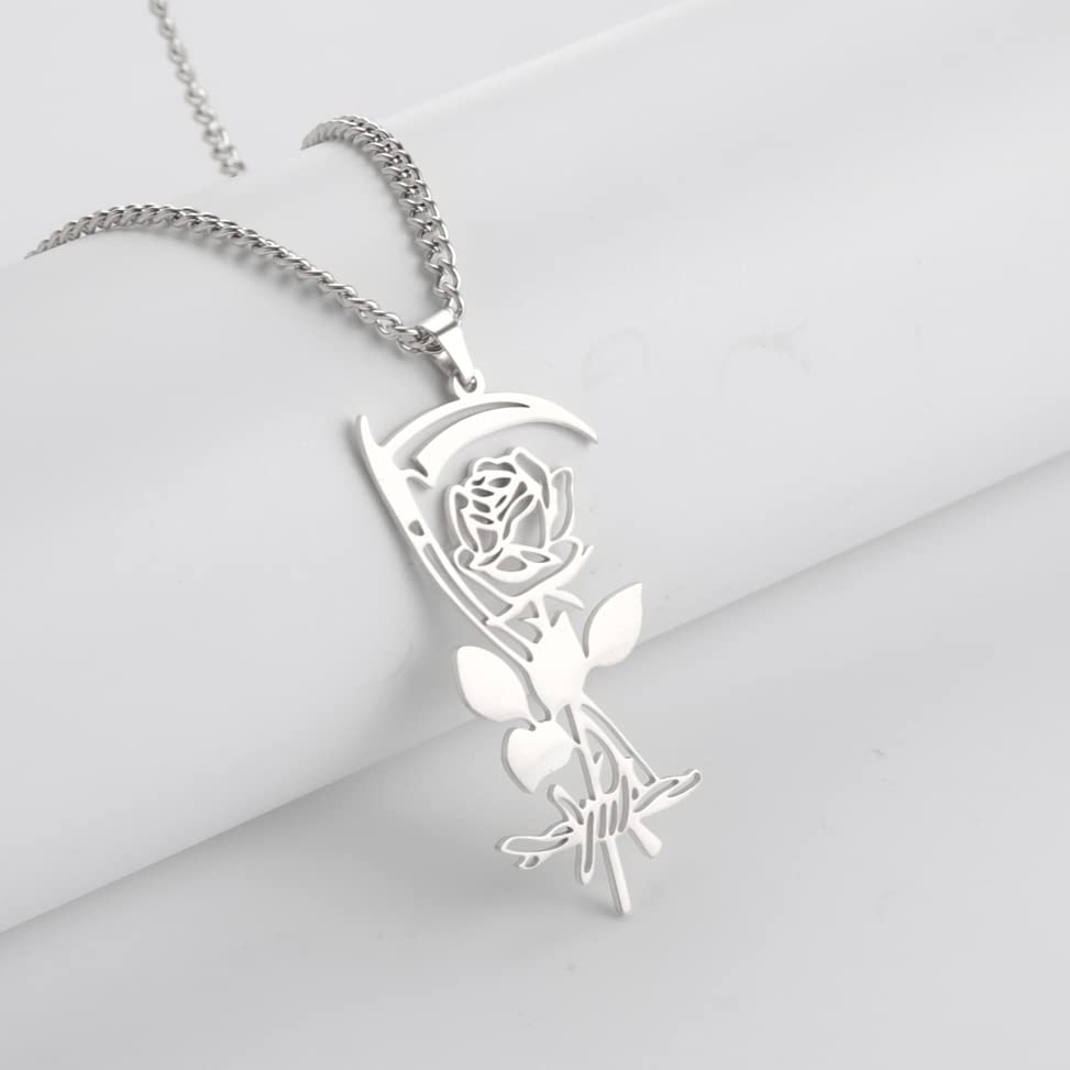 Eueavan Necklaces Collana Rosa Falce Silver Elegante