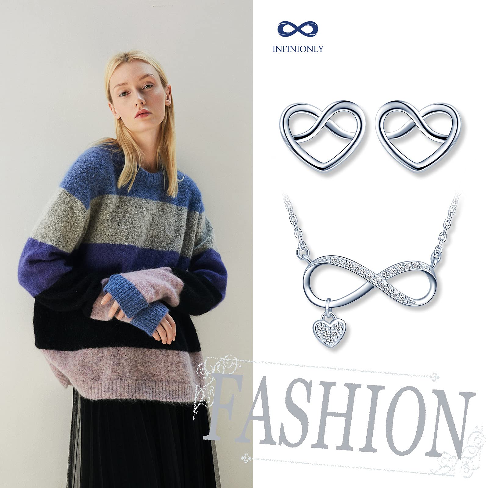 INFINIONLY Fashion Necklaces parure collana argento 925 cuore A-silver