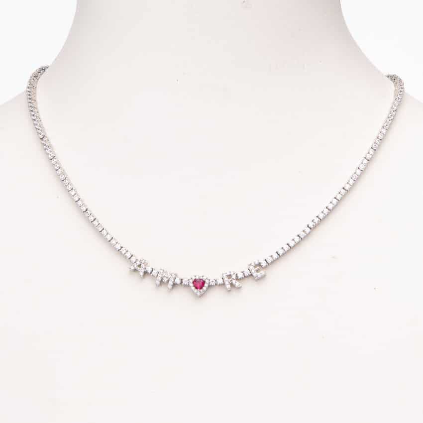 Chic Ad Hoc Collana girocollo tennis amore cuore rosso argento