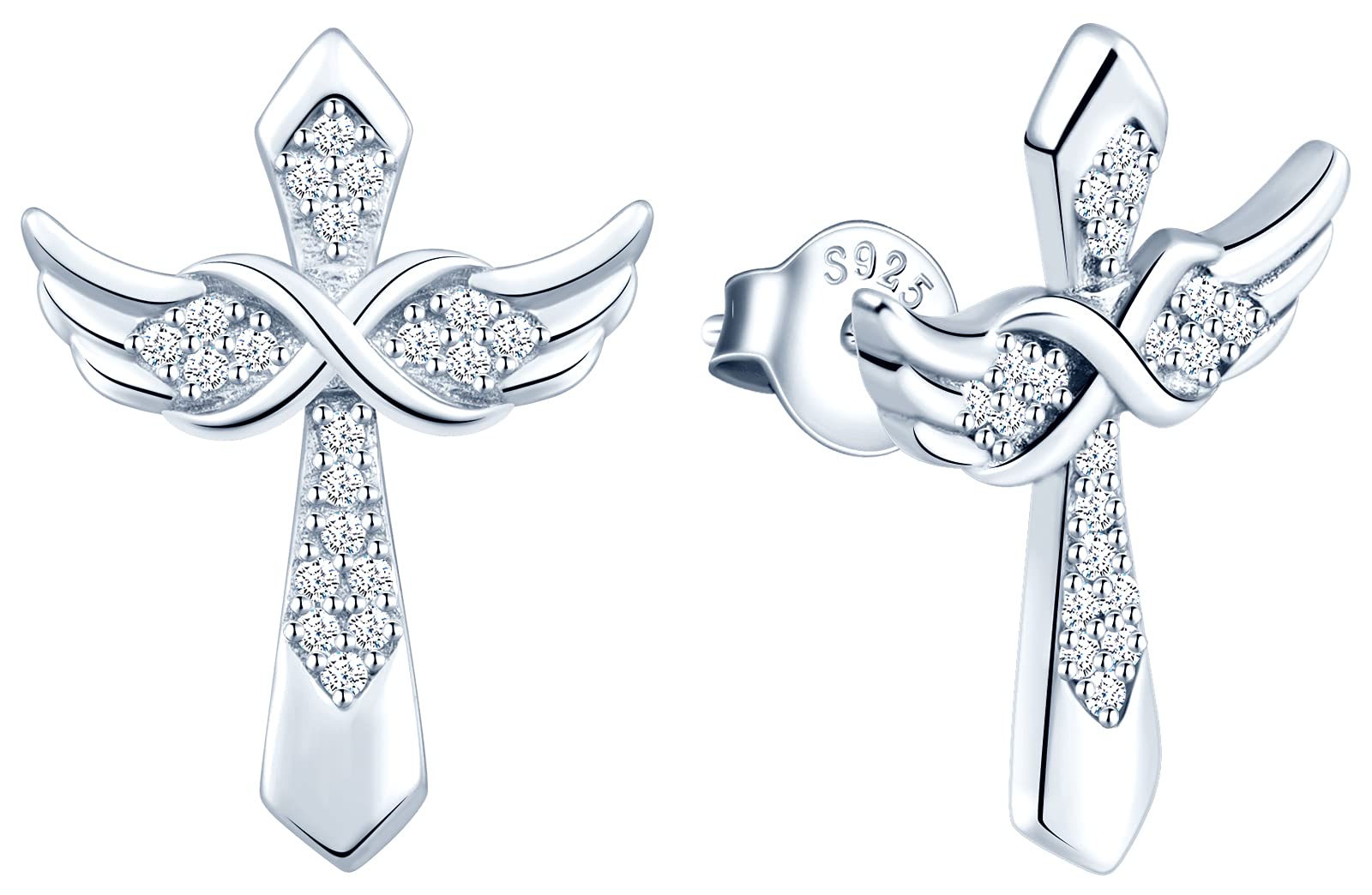 INFINIONLY Fashion Collana Croce Ala Argento 925 Zirconi