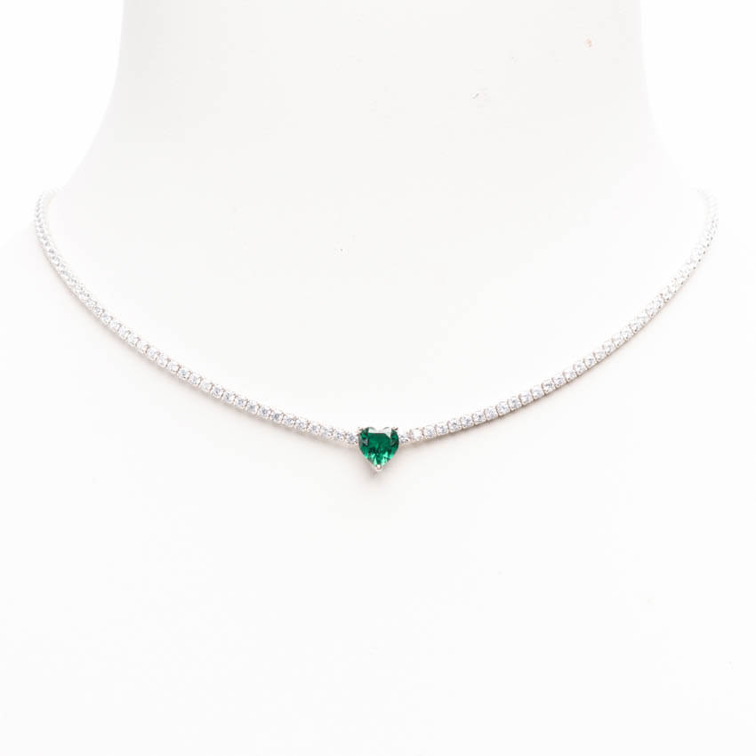 Chic Ad Hoc Collana Tennis Cuore Smeraldo Argento
