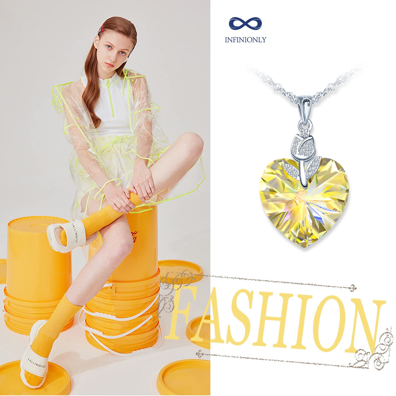 INFINIONLY Fashion Necklaces collana cuore giallo argento 925