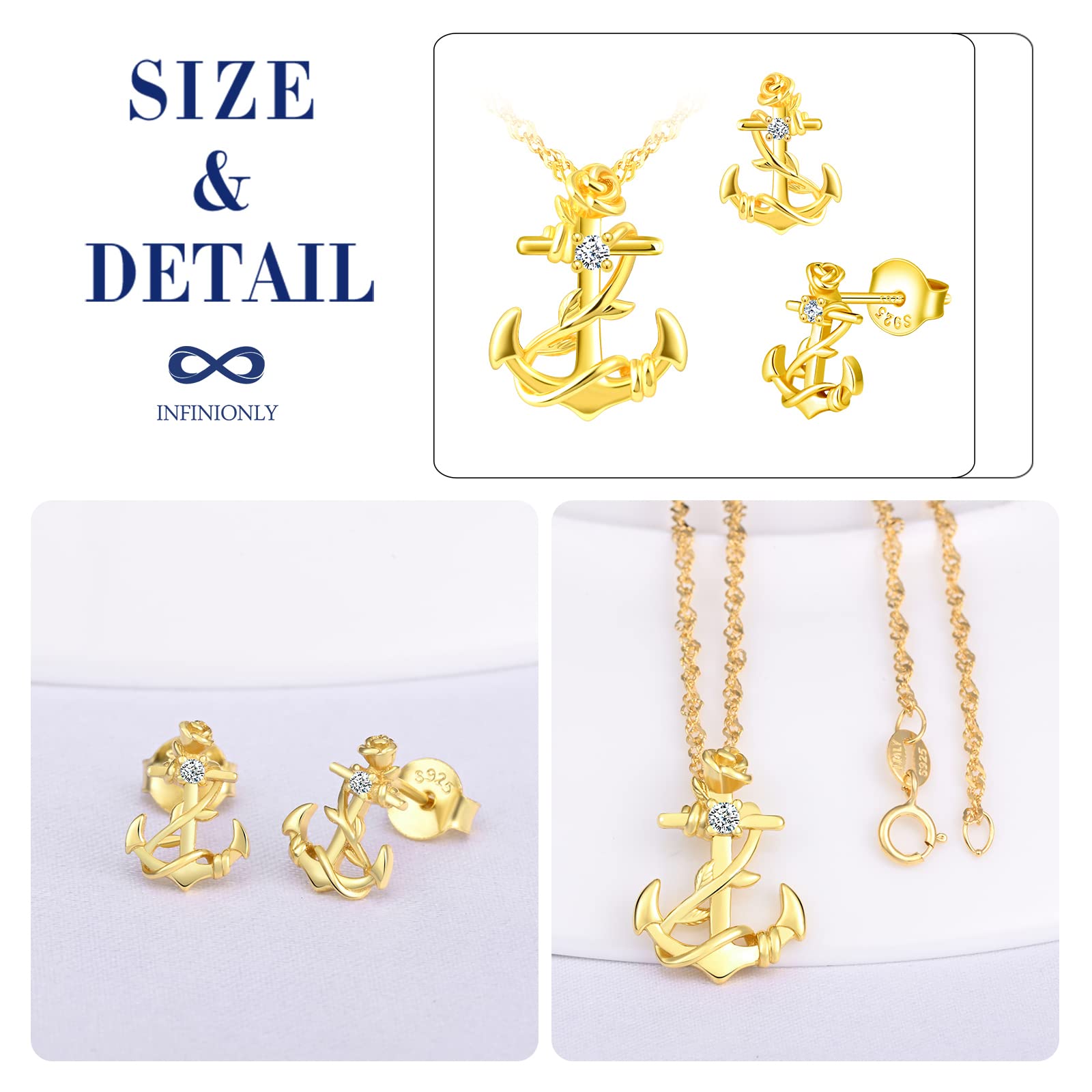 INFINIONLY Fashion Parure Collana Orecchini Ancora Oro