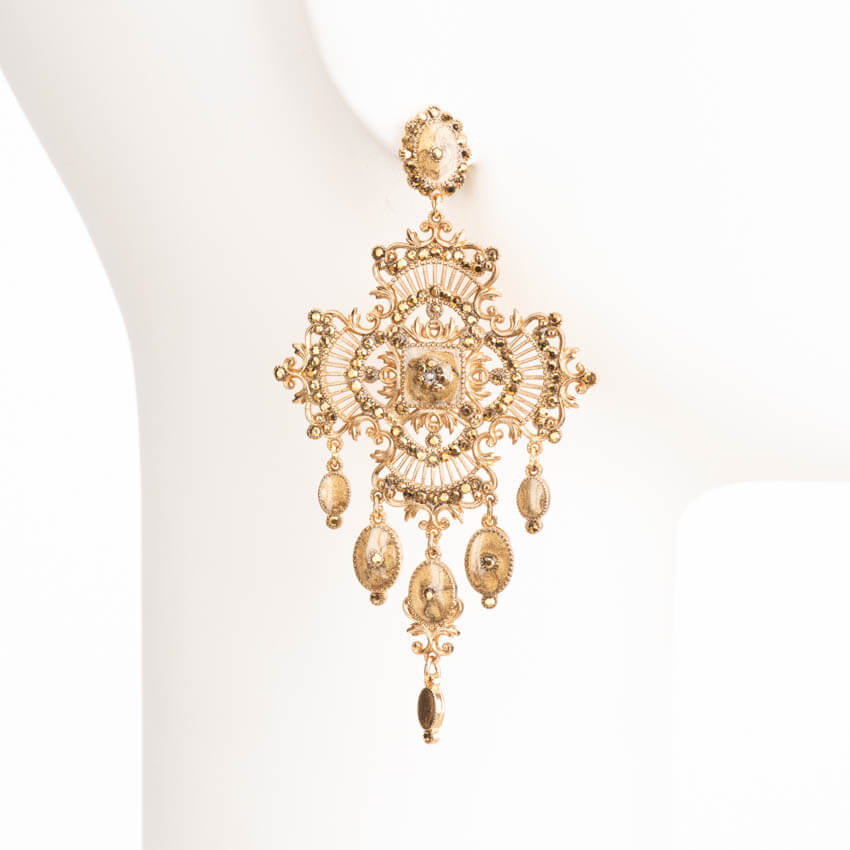 Chic Ad Hoc Orecchini grandi vintage cristalli oro antico
