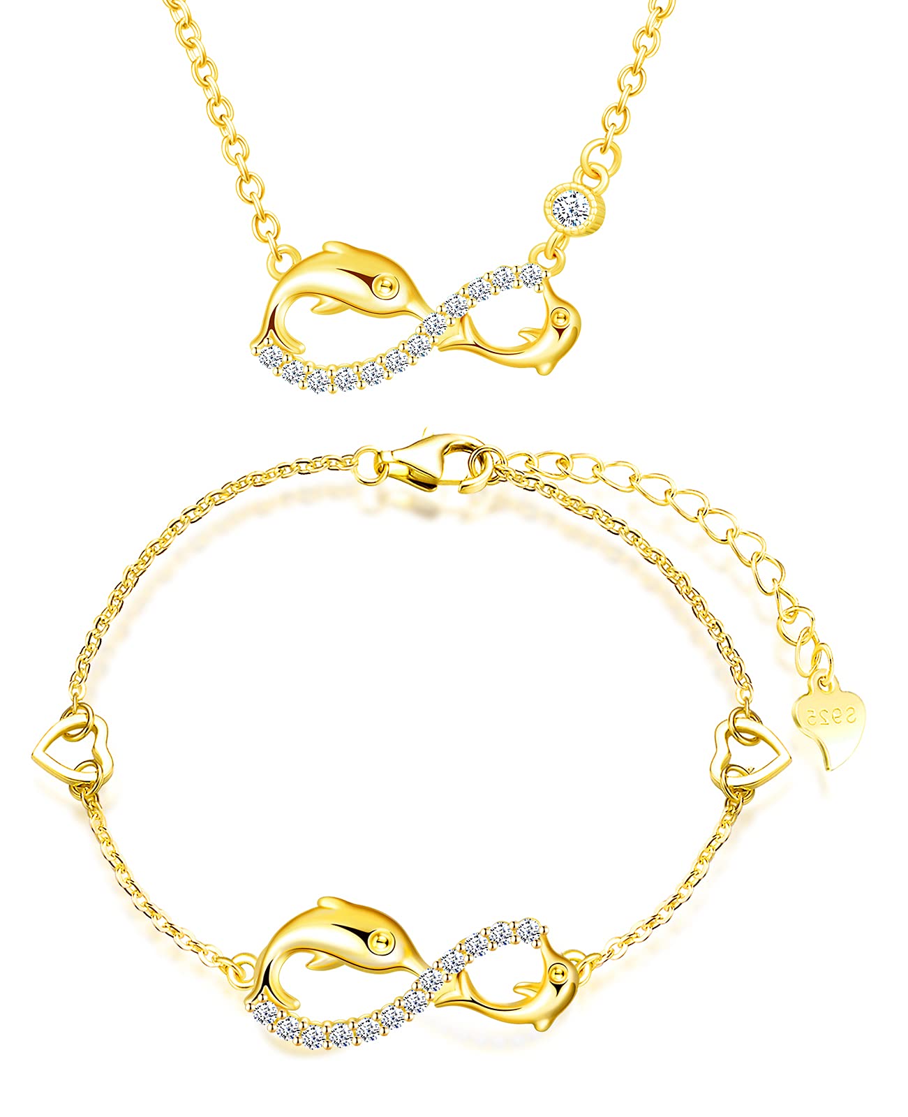 INFINIONLY Fashion Necklaces parure delfino oro collana orecchini