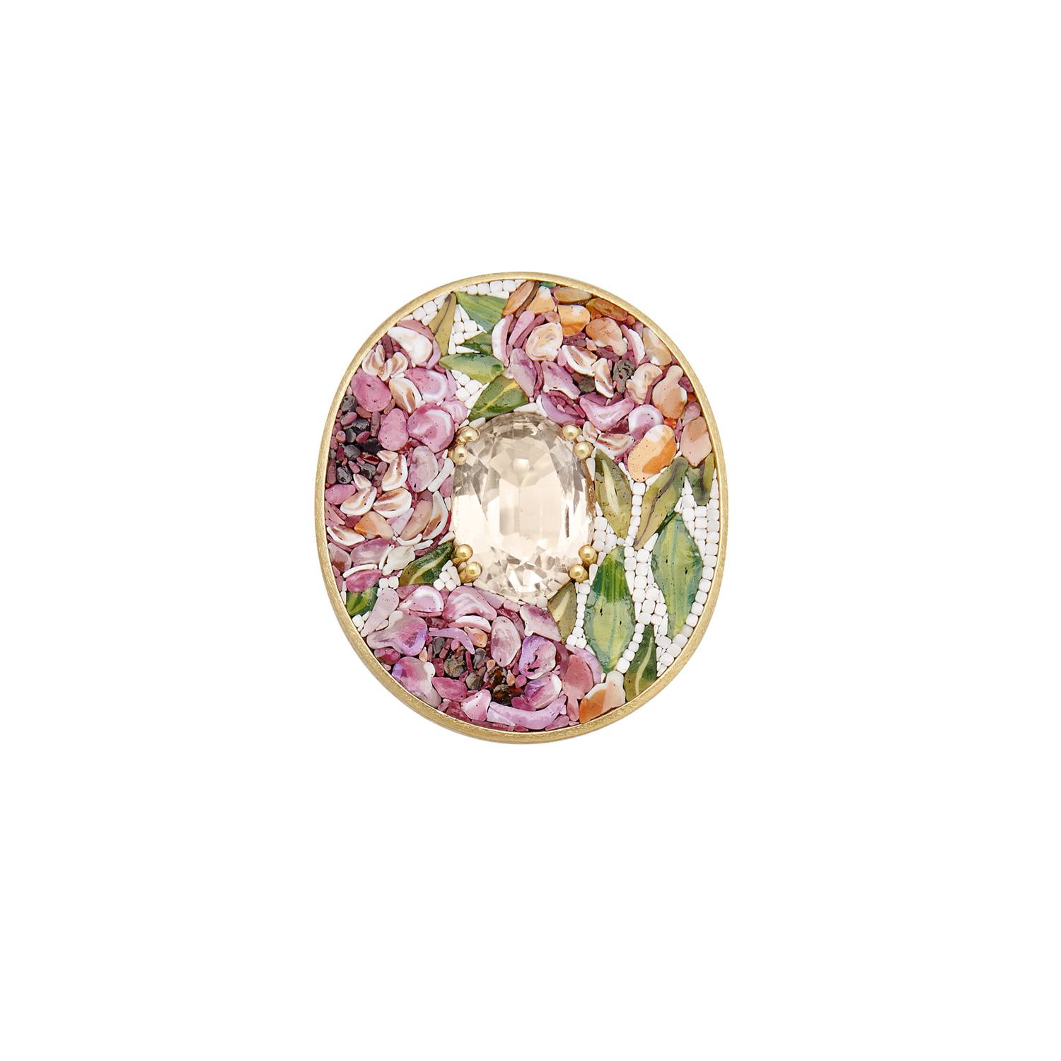 Le Sibille Peony anello oro giallo morganite 2,72 ct