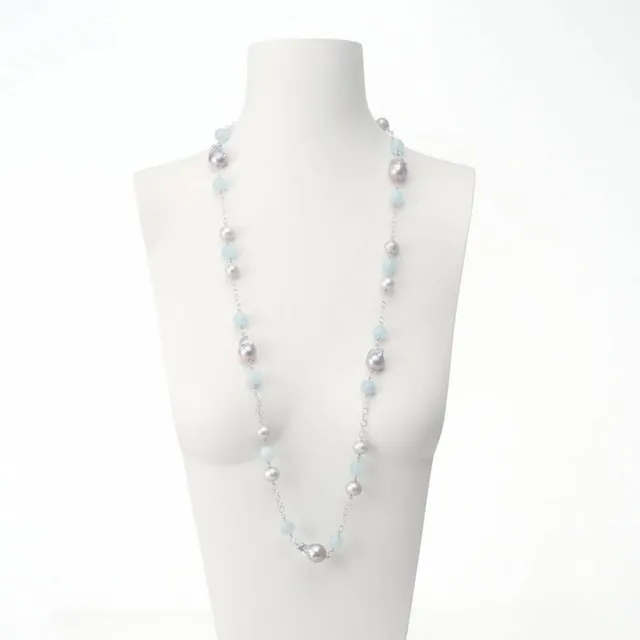 Chic Ad Hoc Collane collana lunga perle grigie acquamarina