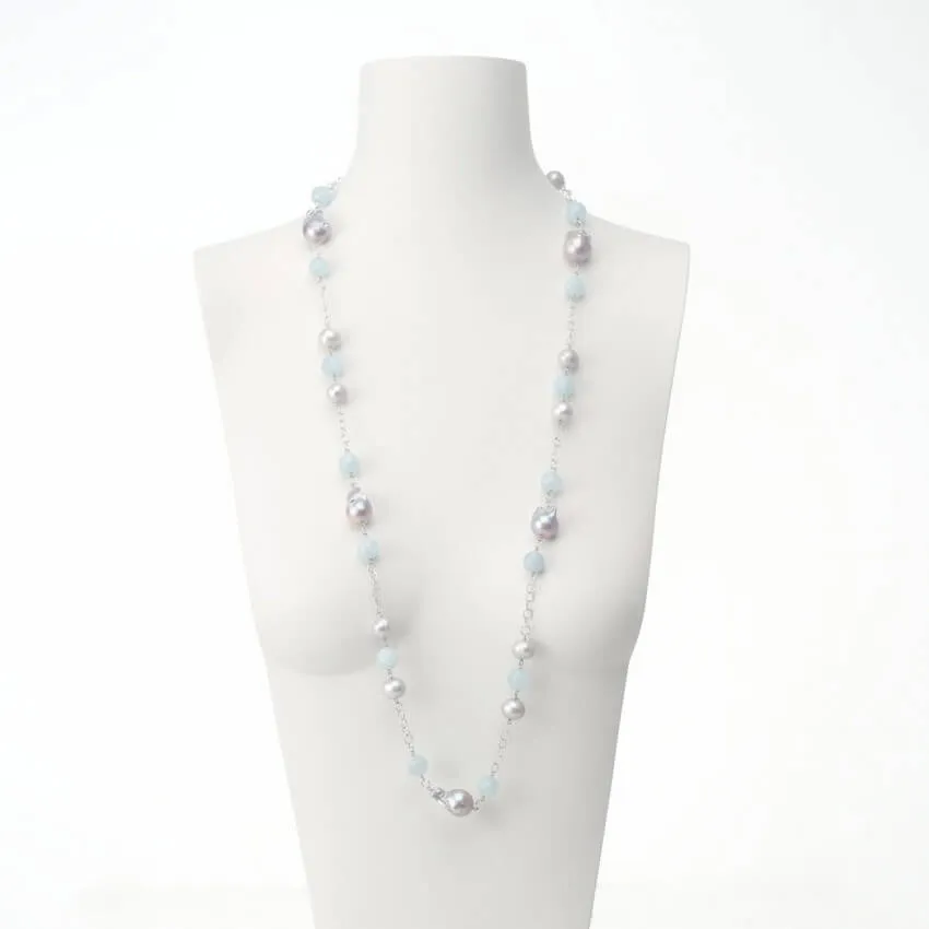 Chic Ad Hoc Collane collana lunga perle grigie acquamarina