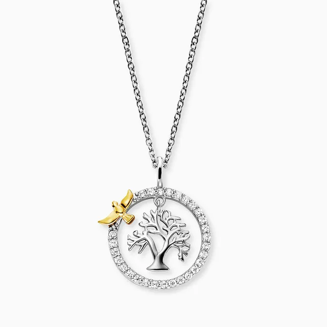Engelsrufer Tree of Life Collana Argento Albero Vita Uccello Bicolor