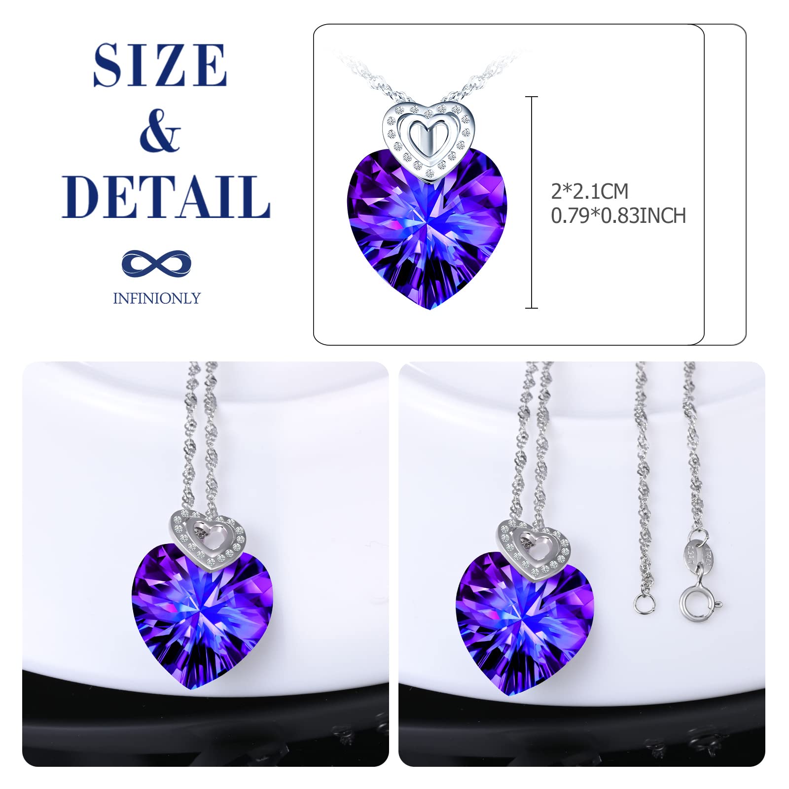 INFINIONLY Cuore dell'Oceano Collana Cuore Viola 45cm Argento