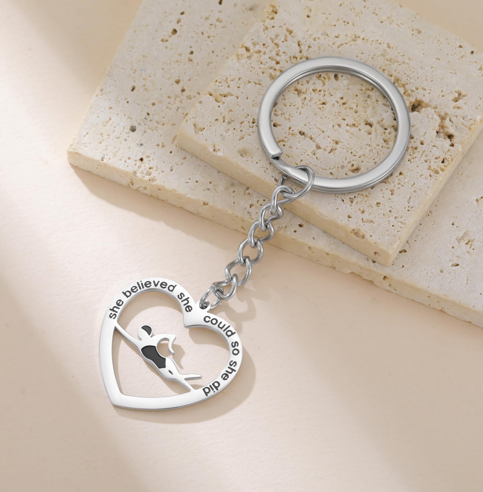 EUEAVAN Keyrings Portachiavi Nuoto Cuore Argento Regalo