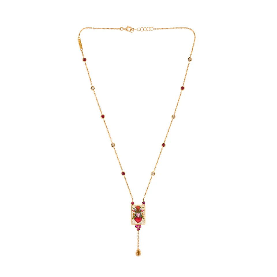 Le Sibille Flower Heart Necklace oro rubini diamanti cuore