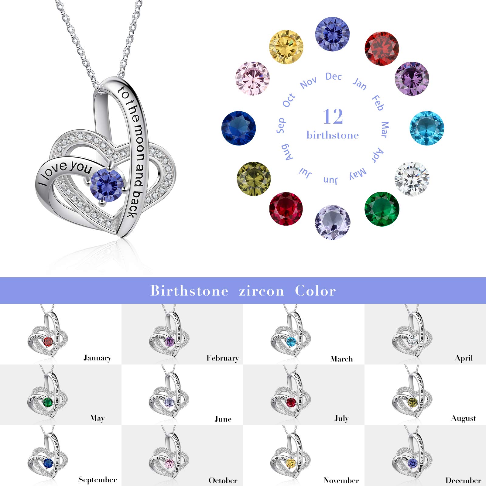 Jessemade Gioielli Collana Cuore Argento 925 Birthstone
