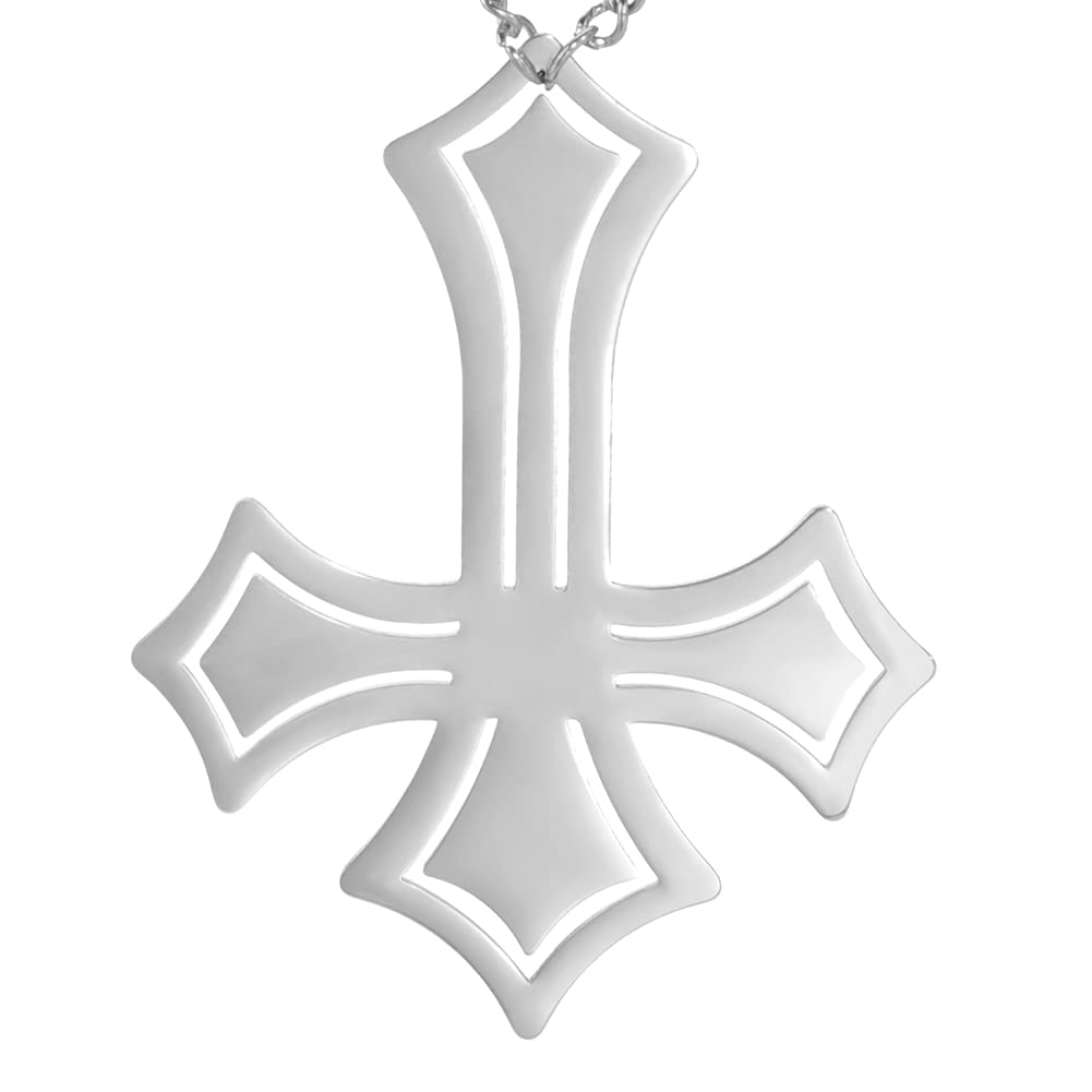 EUEAVAN collana croce invertita acciaio argento diamante