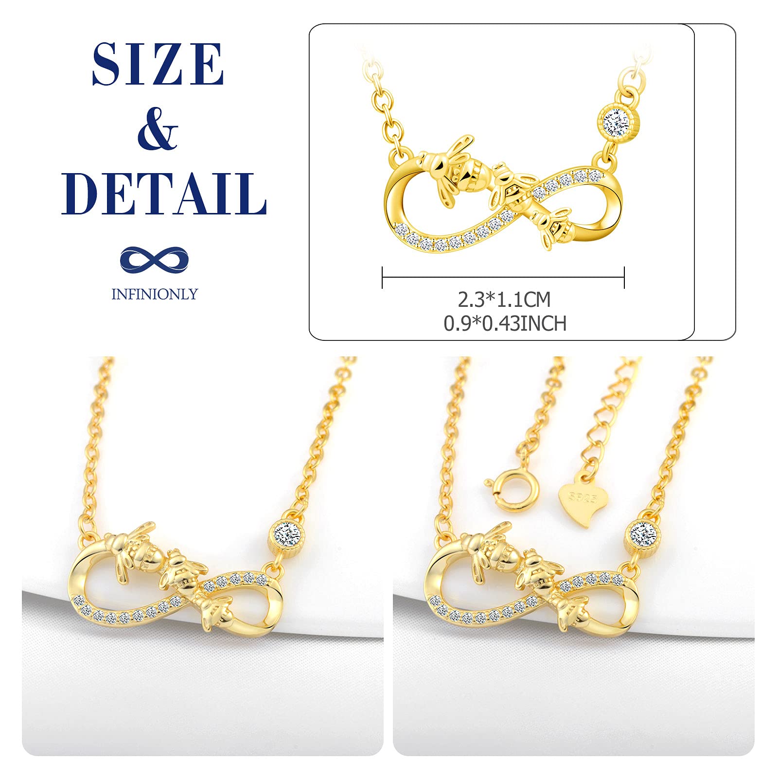 INFINIONLY Fashion Necklaces collana infinito ape oro argento 925