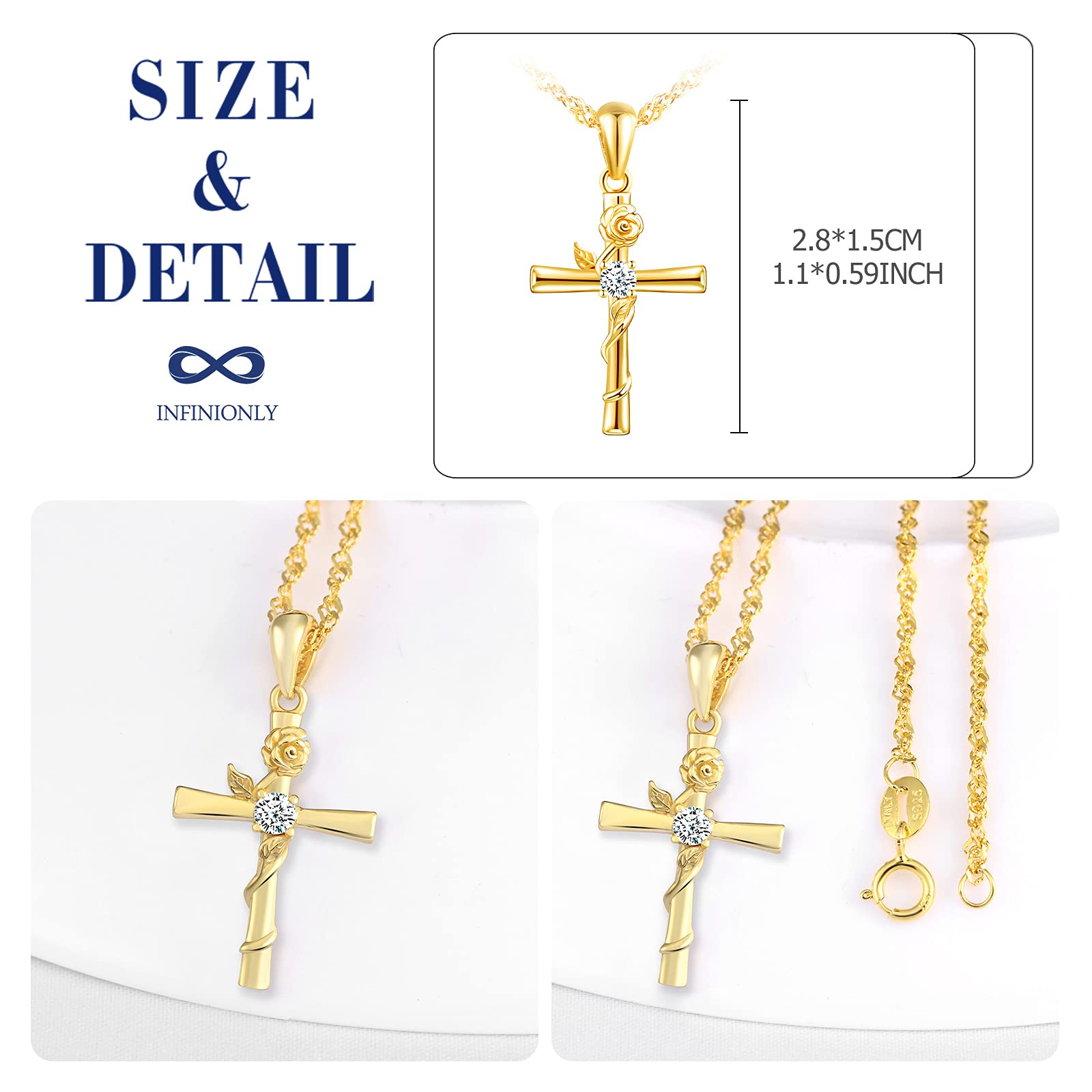 Infinionly collana croce argento 925 oro zirconi