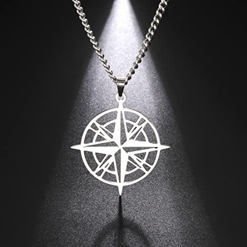 EUEAVAN Necklaces collana bussola argento acciaio uomo