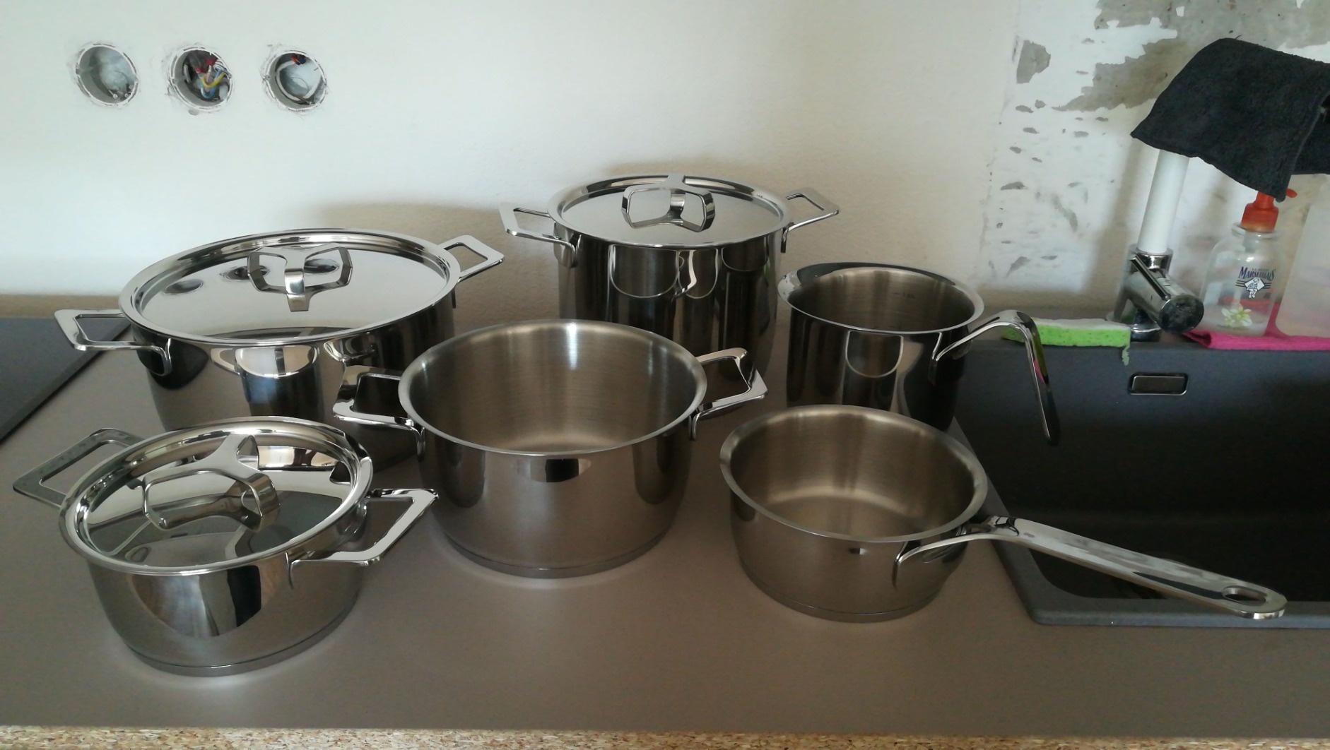 Alessi AJM100S9 set pentole acciaio 9 pezzi lucido