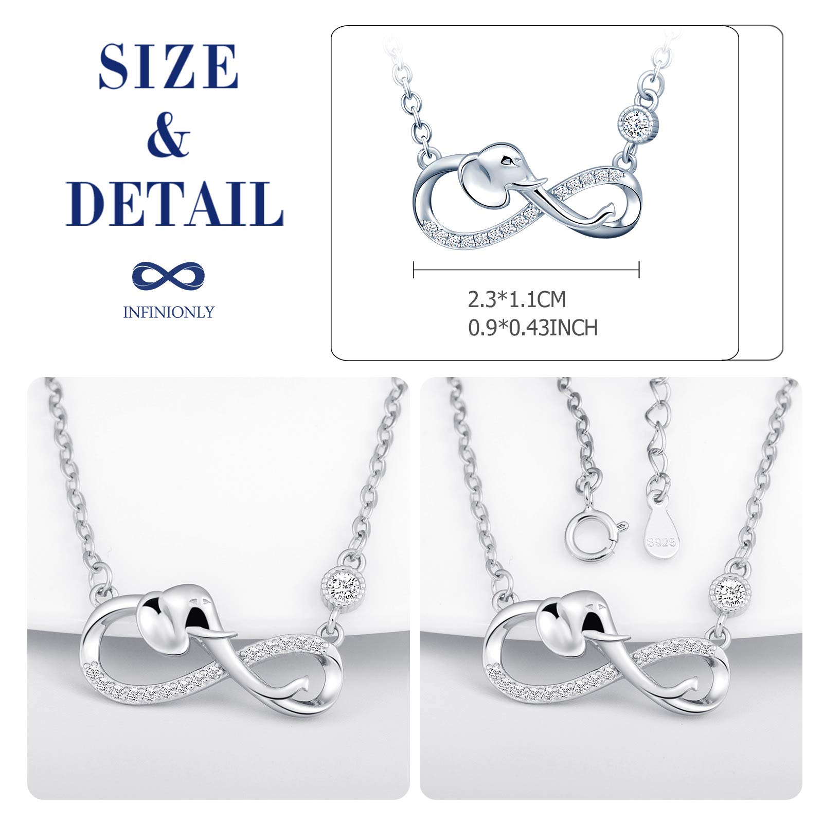 INFINIONLY Fashion Necklaces collana argento infinito elefante