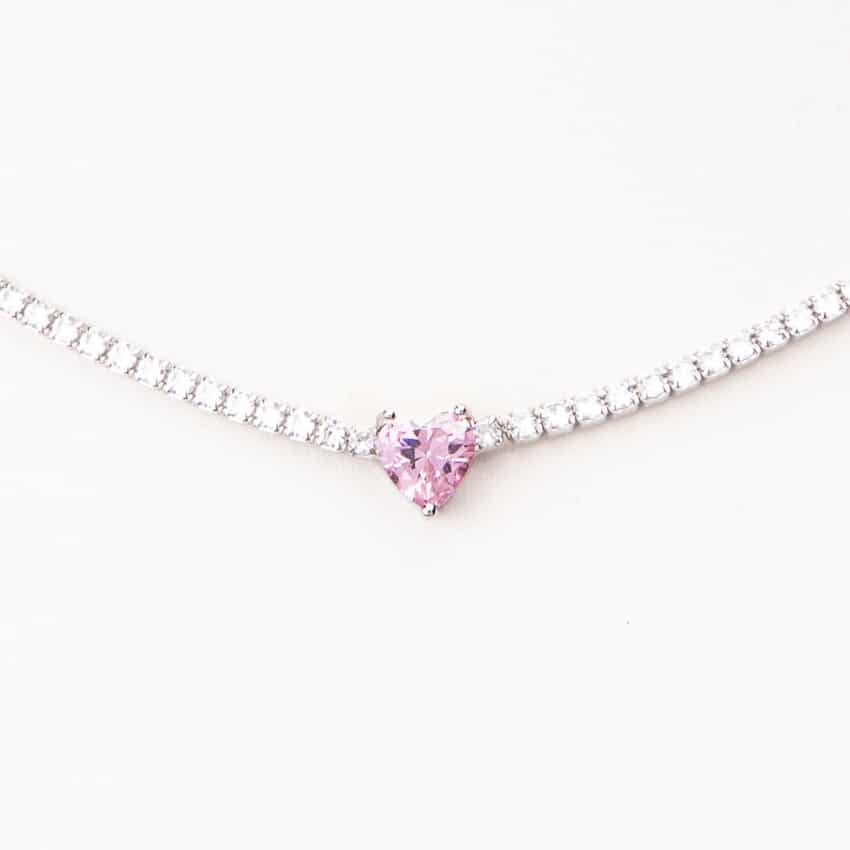 Chic Ad Hoc Collane collana tennis cuore rosa argento