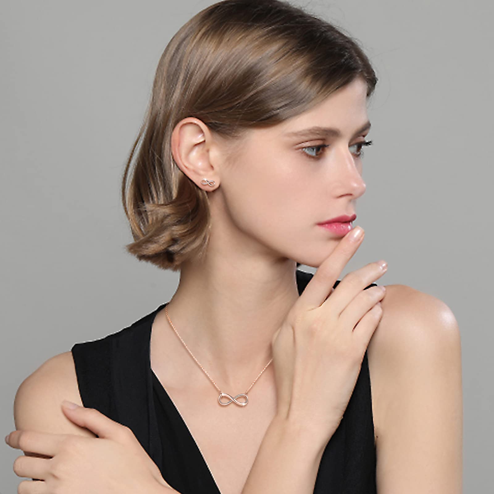 INFINIONLY Parure Infinito Set Collana Bracciale Oro Rosa