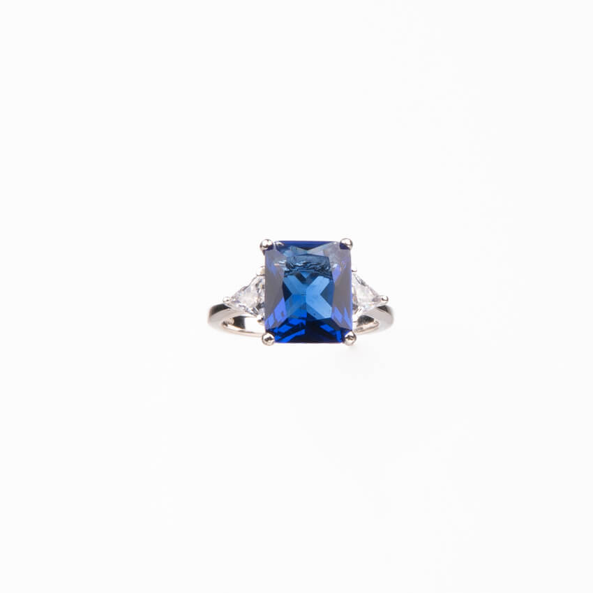 Chic Ad Hoc Anelli Anello argento pietra rettangolare blu zaffiro