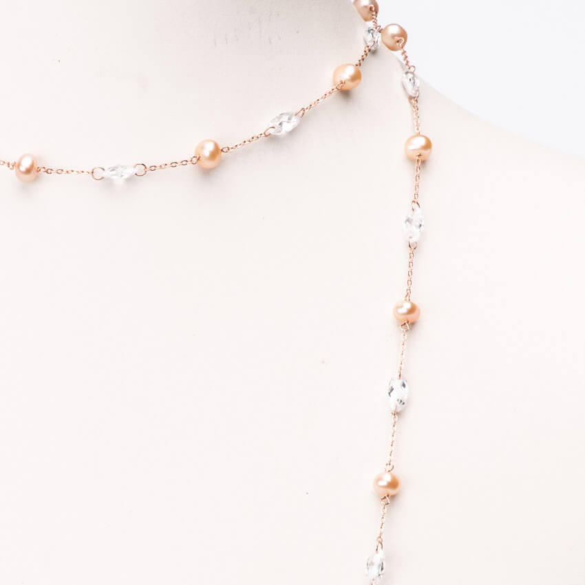 Chic Ad Hoc Collana sottile oro rosa perle rosa zirconi