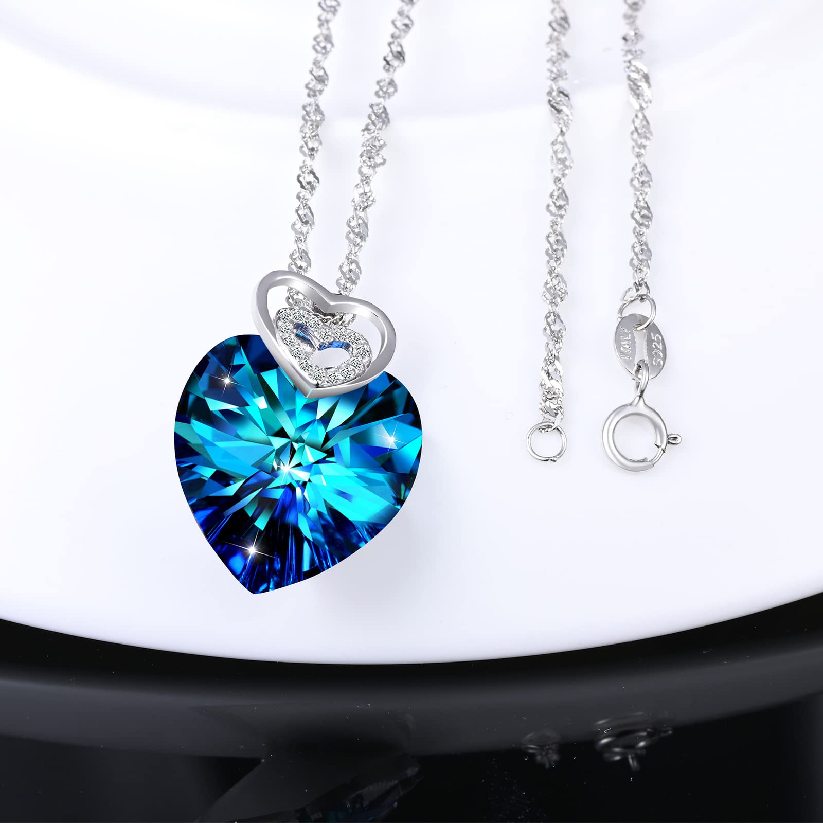 INFINIONLY Fashion Necklaces Collana Cuore Oceano Blu 45cm
