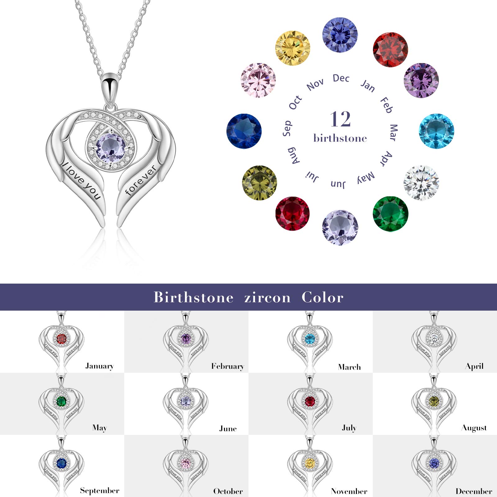 Jessemade Ala Collana Argento 925 Cuore Love You Forever