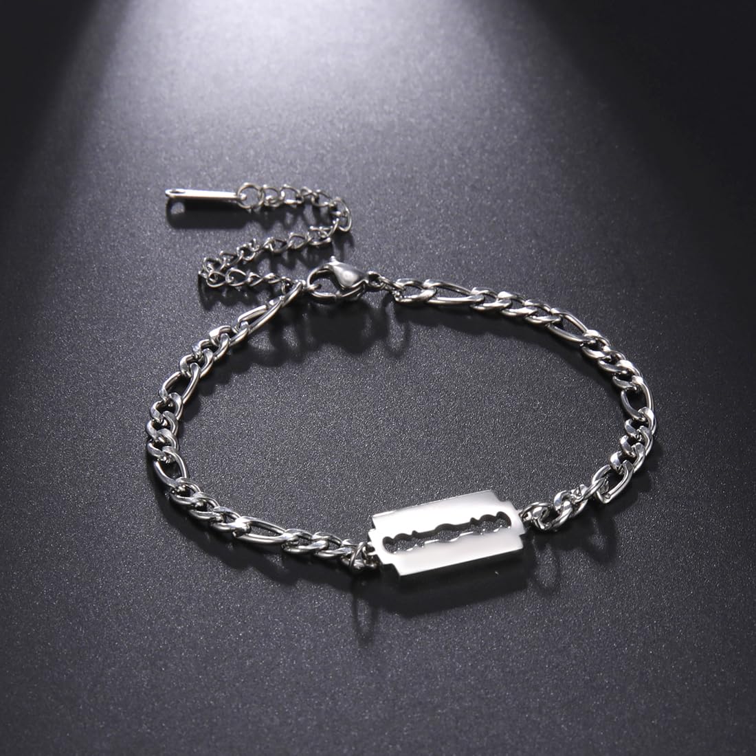 EUEAVAN Bracelets bracciale lama di rasoio acciaio argento